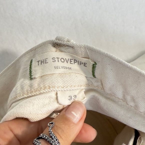 American Eagle Outfitters The Stovepipe Selvedge Cream Wide Leg Jeans - Picture 4 of 7